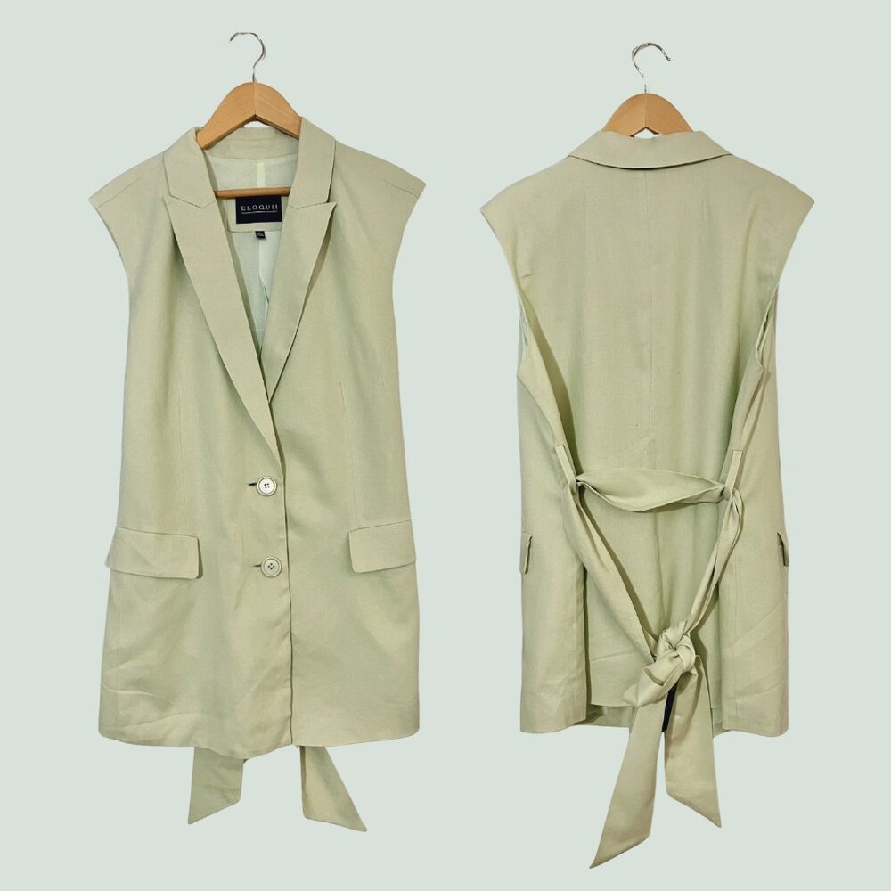 Eloquii Seafoam Sleeveless Blazer Vest Linen Blend